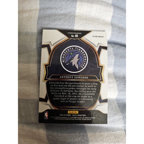 Anthony Edwards 2022-23 Panini Select #46 - Concourse Blue Prizm - Timberwolves - Picture 2 of 4